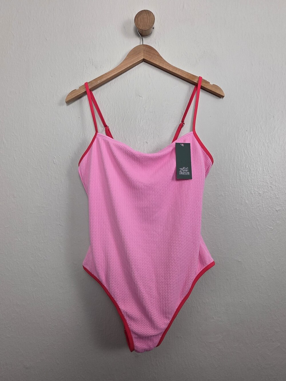 NWT Wild Fable Pink Square Neck One-Piece Swimsuit with Hot Pink Trim L